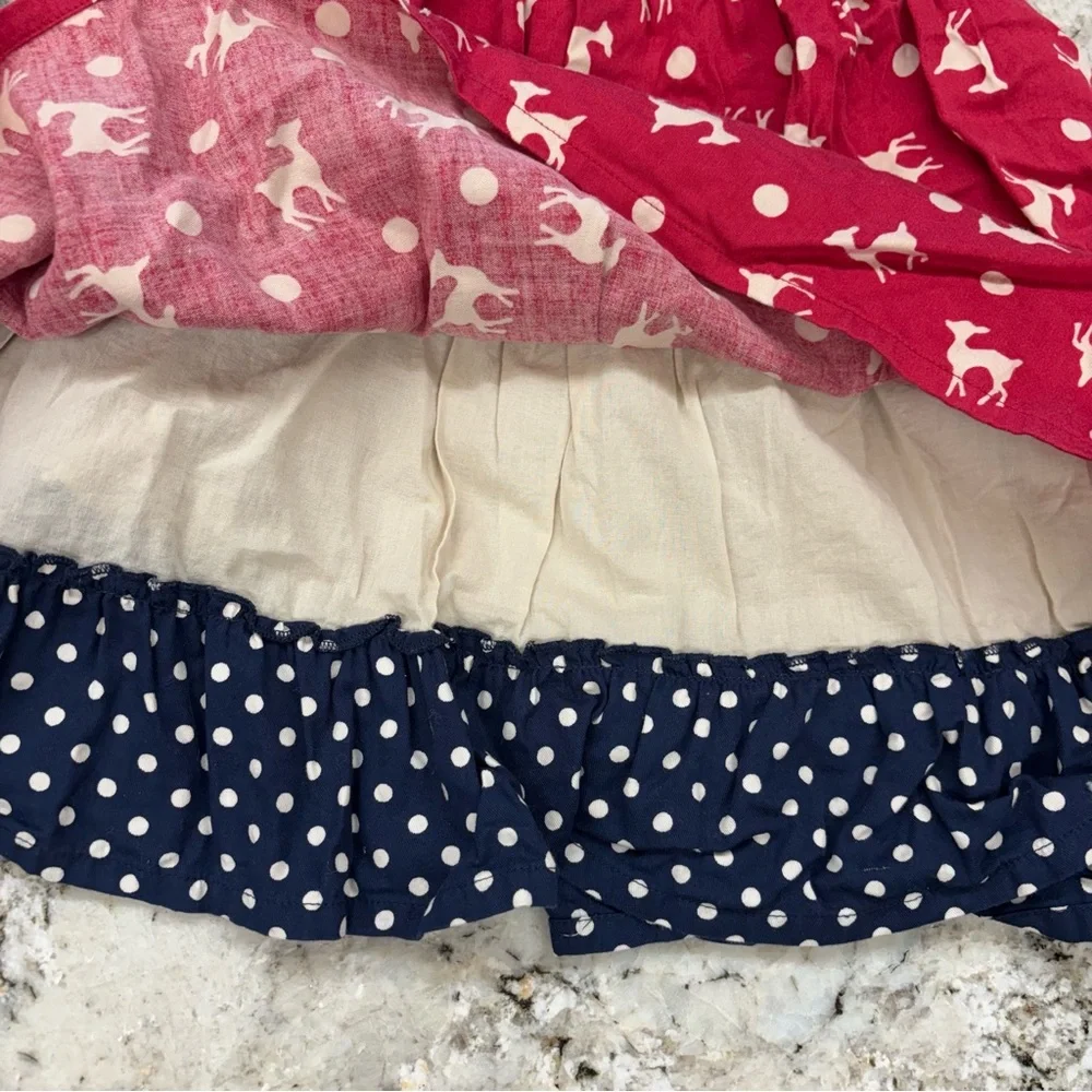 Frugi Girls Kids Dress Deer‎ Red Navy Polka Dots Size 3-4 Lined Bow Organic